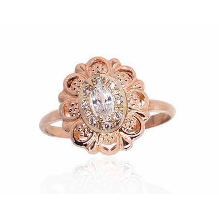 Zelta gredzens 1100898(Au-R+Au-W)_CZ, Sarkanais/Baltais Zelts	585°, Cirkoni 