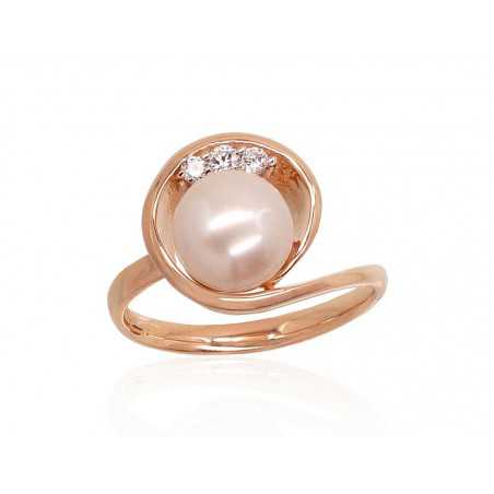 Zelta gredzens 1100920(Au-R+PRh-W)_CZ+PE, Sarkanais Zelts	585°, rodijs (pārklājums) , Cirkoni , Pērles 