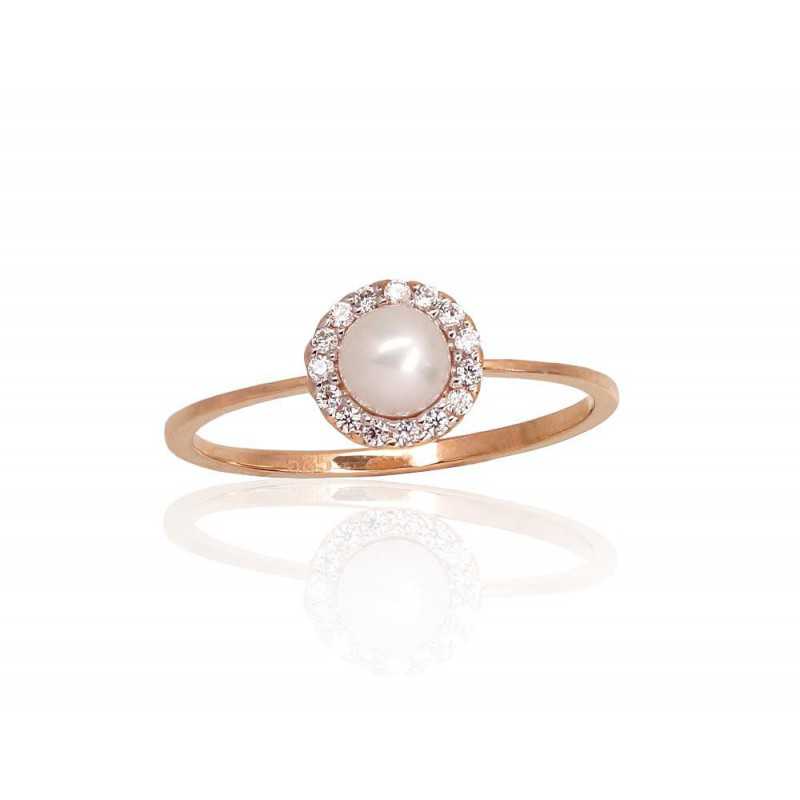 Zelta gredzens 1100922(Au-R+PRh-W)_CZ+PE, Sarkanais Zelts	585°, rodijs (pārklājums) , Cirkoni , Pērles 