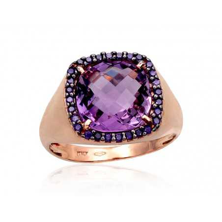 Zelta gredzens 1100963(Au-R+PRh-Bk)_CZ-V+AM, Sarkanais Zelts	585°, rodijs (pārklājums) , Cirkoni , Ametists 