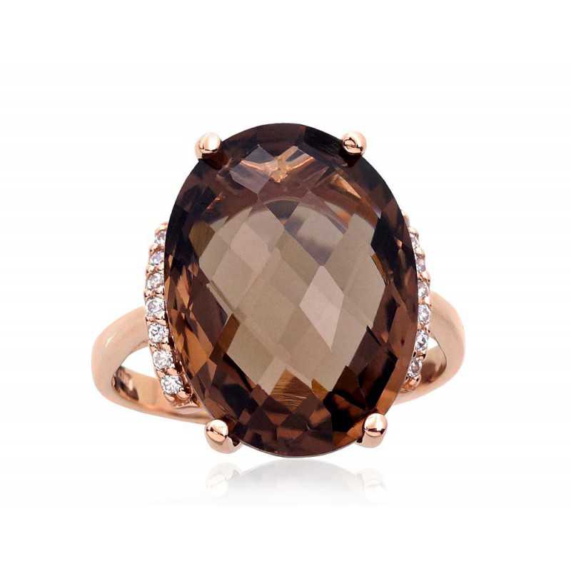 Zelta gredzens 1100965(Au-R)_CZ+KZSM, Sarkanais Zelts	585°, Cirkoni , Dūmu kvarcs 