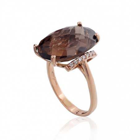 Zelta gredzens 1100965(Au-R)_CZ+KZSM, Sarkanais Zelts	585°, Cirkoni , Dūmu kvarcs 