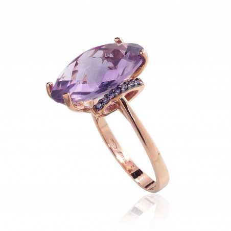 Zelta gredzens 1100965(Au-R+PRh-Bk)_CZ-V+AM, Sarkanais Zelts	585°, rodijs (pārklājums) , Cirkoni , Ametists 