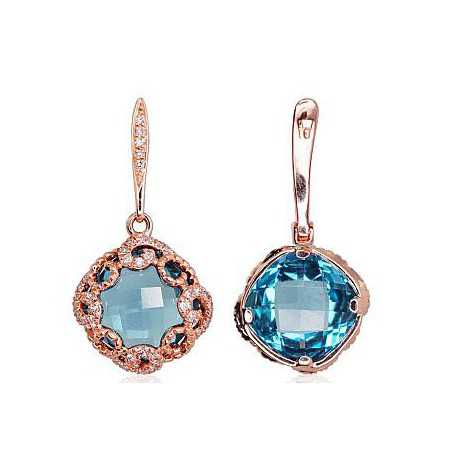 Zelta auskari ar  angļu  slēdzēju 1200251(Au-R)_DI+TZB, Sarkanais Zelts	585°, Briljanti , Zilais topāzs 