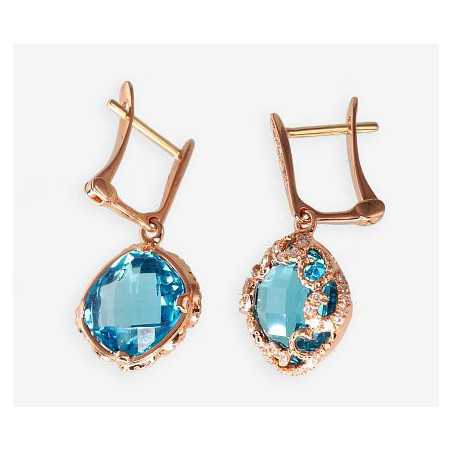 Zelta auskari ar  angļu  slēdzēju 1200251(Au-R)_DI+TZB, Sarkanais Zelts	585°, Briljanti , Zilais topāzs 