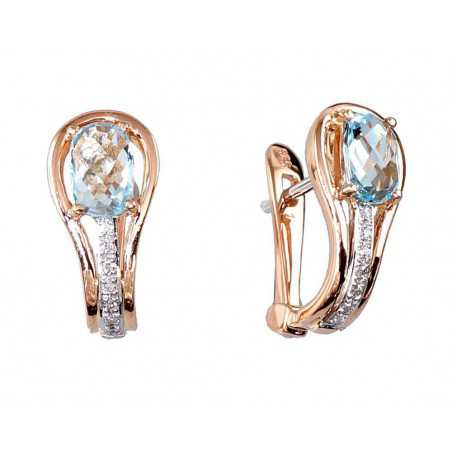 Zelta auskari 1200276(Au-R+PRh-W)_DI+TZLB, Sarkanais Zelts	585°, rodijs (pārklājums) , Briljanti , Debess zils topāzs 