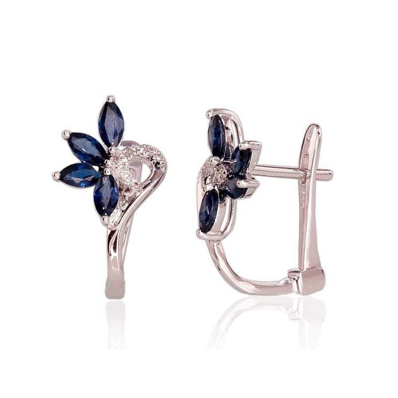 Zelta auskari 1200717(Au-W)_DI+SA, Baltais Zelts	585°, Briljanti , Safīrs 