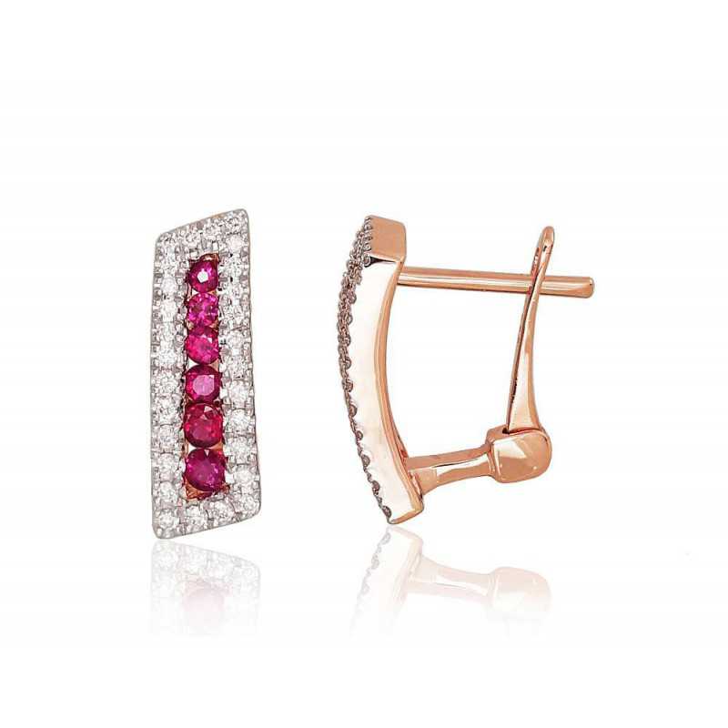 Zelta auskari  1201130(Au-R+PRh-W)_DI+RB, Sarkanais Zelts	585°, rodijs (pārklājums) , Briljanti , Rubīns 
