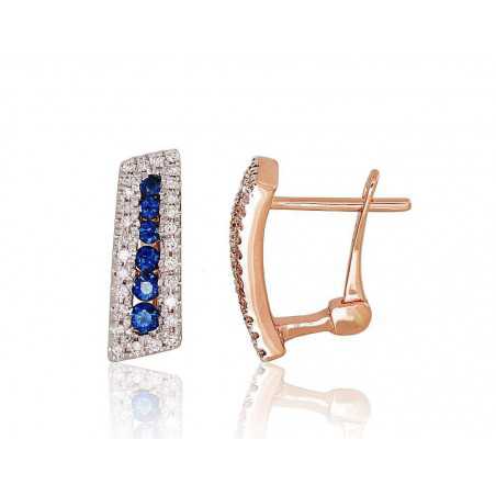 Zelta auskari ar  angļu  slēdzēju 1201130(Au-R+PRh-W)_DI+SA, Sarkanais Zelts	585°, rodijs (pārklājums) , Briljanti , Safīrs 