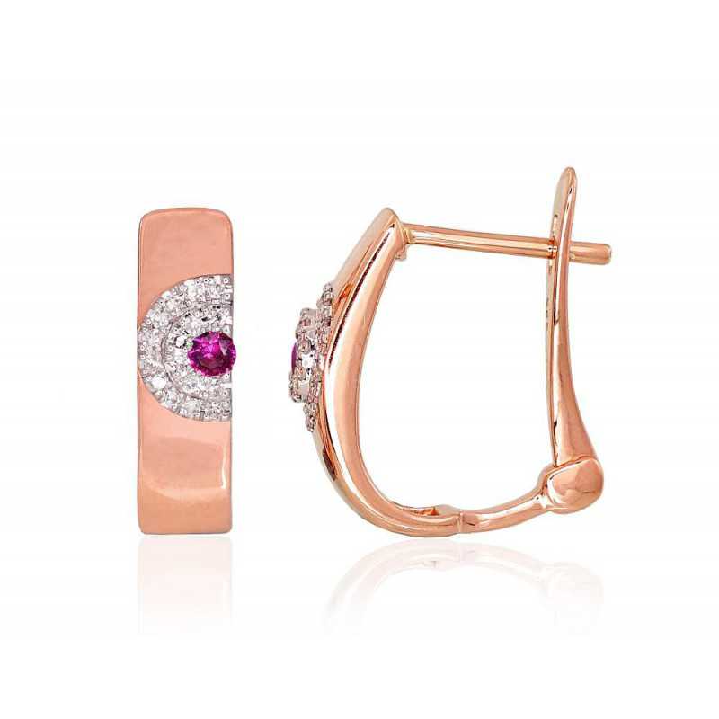 Zelta auskari  1201131(Au-R+PRh-W)_DI+RB, Sarkanais Zelts	585°, rodijs (pārklājums) , Briljanti , Rubīns 