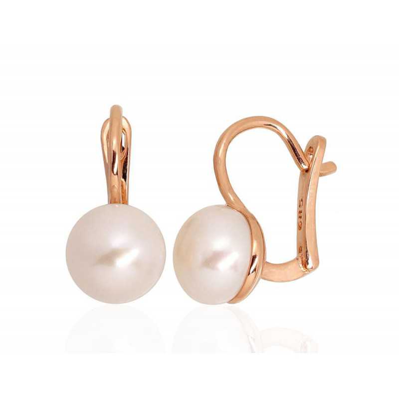 Zelta auskari ar  angļu  slēdzēju 1201274(Au-R)_PE, Sarkanais Zelts	585°, Pērles 