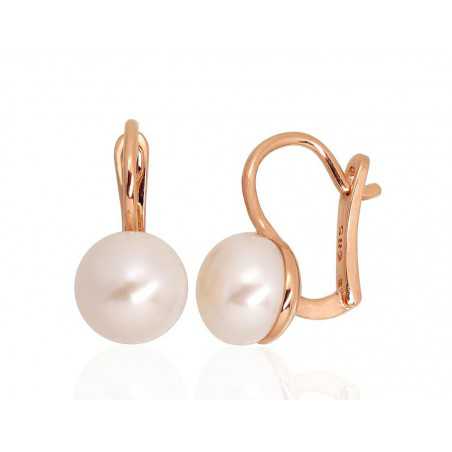 Zelta auskari ar  angļu  slēdzēju 1201274(Au-R)_PE, Sarkanais Zelts	585°, Pērles 