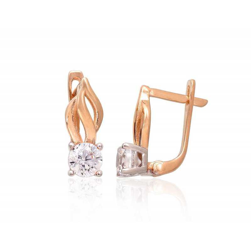 Zelta auskari ar  angļu  slēdzēju 1201313(Au-R+PRh-W)_CZ, Sarkanais Zelts	585°, rodijs (pārklājums) , Cirkoni 