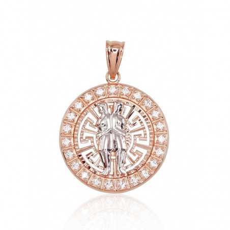 Zelta kulons - zodiaka zīme 1300452(Au-R+PRh-W)_CZ (Dvīņi), Sarkanais Zelts	585°, rodijs (pārklājums) , Cirkoni 