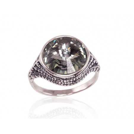 Sudraba gredzens 2100666(POx-Bk)_SV-GR, Sudrabs	925°, oksids (pārklājums), Kristāli 