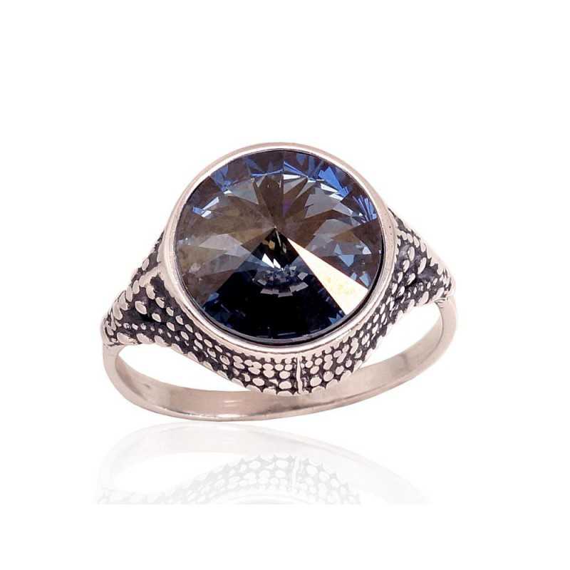 Sudraba gredzens 2100666(POx-Bk)_SV-MIXLB, Sudrabs	925°, oksids (pārklājums), Kristāli 