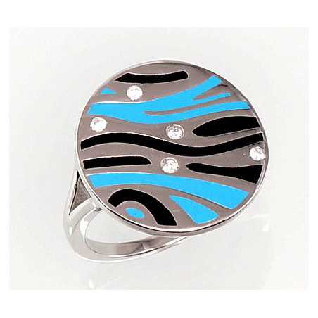 Sudraba gredzens 2100716(PRh-Gr)_CZ+ML-B+ML-BK, Sudrabs	925°, rodijs (pārklājums), Cirkoni , Juvelieru emalja 