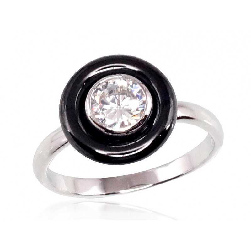 Sudraba gredzens 2100783(PRh-Gr)_CZ+CM-BK, Sudrabs	925°, rodijs (pārklājums), Cirkoni , Juvelieru keramika 