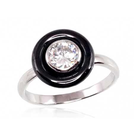 Sudraba gredzens 2100783(PRh-Gr)_CZ+CM-BK, Sudrabs	925°, rodijs (pārklājums), Cirkoni , Juvelieru keramika 