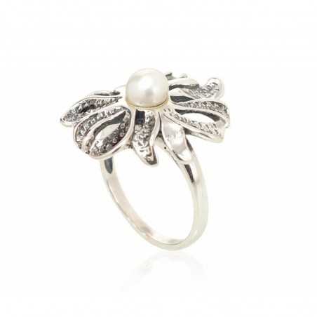 Sudraba gredzens 2101202(POx-Bk)_PE, Sudrabs	925°, oksids (pārklājums), Pērles 