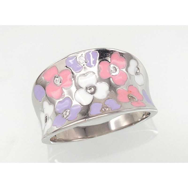 Sudraba gredzens 2101216(PRh-Gr)_CZ+ML-W+ML-B+ML-V, Sudrabs	925°, rodijs (pārklājums), Cirkoni , Juvelieru emalja 