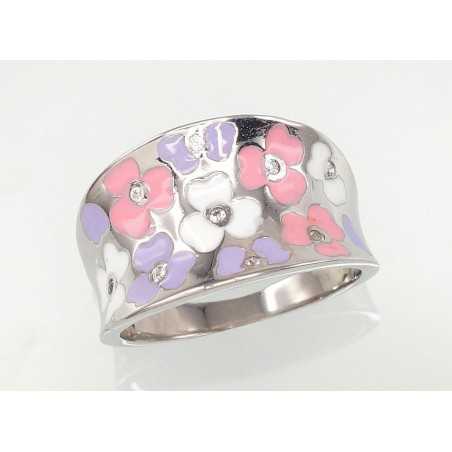 Sudraba gredzens 2101216(PRh-Gr)_CZ+ML-W+ML-B+ML-V, Sudrabs	925°, rodijs (pārklājums), Cirkoni , Juvelieru emalja 