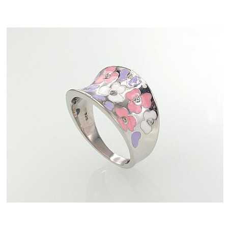 Sudraba gredzens 2101216(PRh-Gr)_CZ+ML-W+ML-B+ML-V, Sudrabs	925°, rodijs (pārklājums), Cirkoni , Juvelieru emalja 