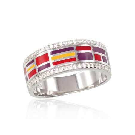 Sudraba gredzens 2101276(PRh-Gr)_CZ+ML-MIX, Sudrabs	925°, rodijs (pārklājums), Cirkoni , Juvelieru emalja 