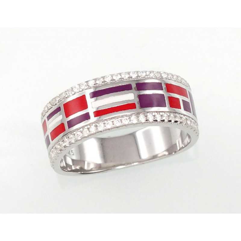 Sudraba gredzens 2101276(PRh-Gr)_CZ+ML-W+ML-R+ML-V, Sudrabs	925°, rodijs (pārklājums), Cirkoni , Juvelieru emalja 