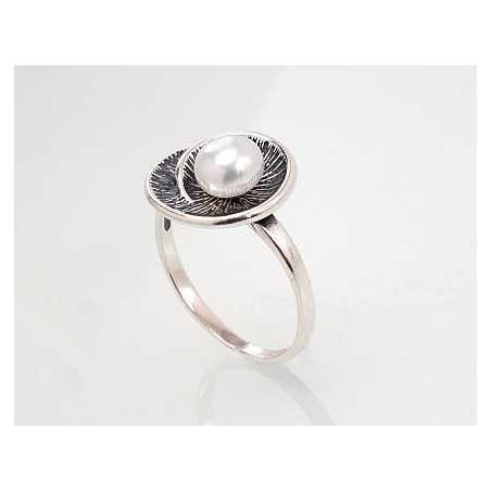 Sudraba gredzens 2101418(POx-Bk)_PE, Sudrabs	925°, oksids (pārklājums), Pērles 