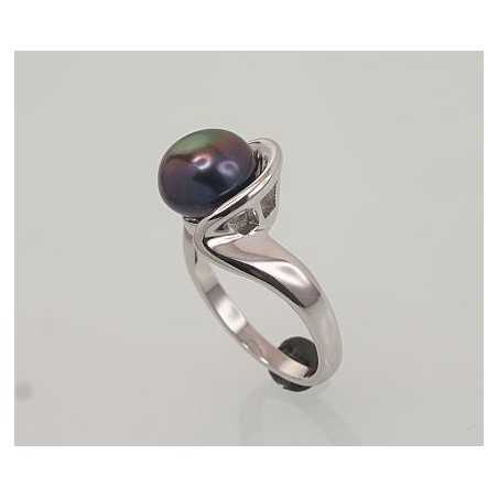 Sudraba gredzens 2101456(PRh-Gr)_PE-BK, Sudrabs	925°, rodijs (pārklājums), Pērles 