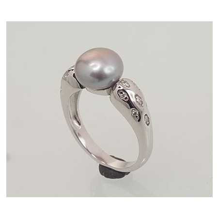 Sudraba gredzens 2101465(PRh-Gr)_CZ+PE-GR, Sudrabs	925°, rodijs (pārklājums), Cirkoni , Pērles 