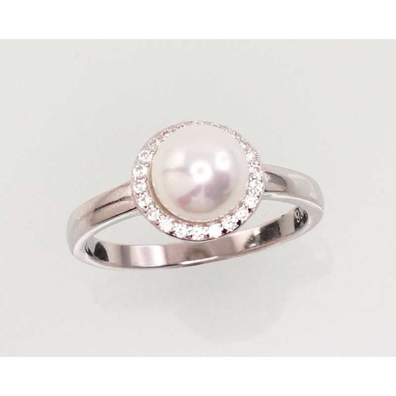 Sudraba gredzens 2101468(PRh-Gr)_CZ+PEX, Sudrabs	925°, rodijs (pārklājums), Cirkoni , Pērles (Imitācija) 