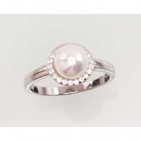 Sudraba gredzens 2101468(PRh-Gr)_CZ+PEX, Sudrabs	925°, rodijs (pārklājums), Cirkoni , Pērles (Imitācija) 