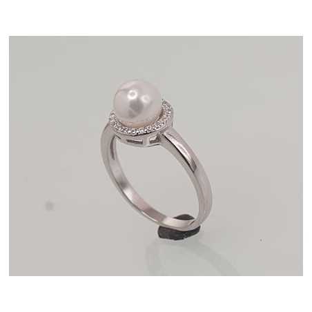 Sudraba gredzens 2101468(PRh-Gr)_CZ+PEX, Sudrabs	925°, rodijs (pārklājums), Cirkoni , Pērles (Imitācija) 