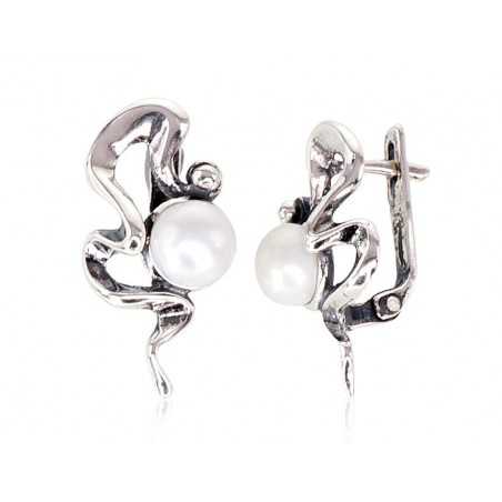 Sudraba auskari ar  angļu  slēdzēju 2201132(POx-Bk)_PE, Sudrabs	925°, oksids (pārklājums), Pērles 