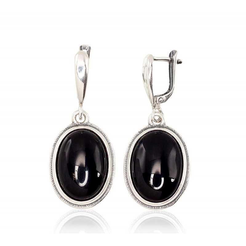 Sudraba auskari ar  angļu  slēdzēju 2201677(POx-Bk)_ON-2, Sudrabs	925°, oksids (pārklājums), Onikss 