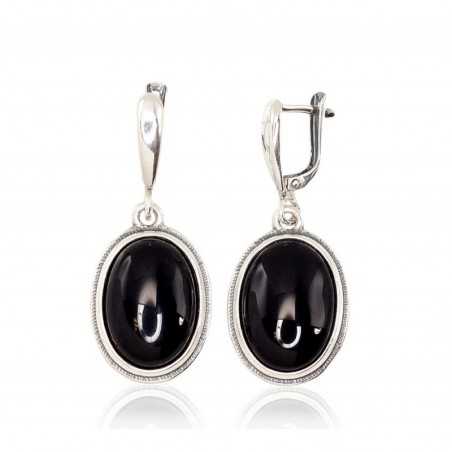 Sudraba auskari ar  angļu  slēdzēju 2201677(POx-Bk)_ON-2, Sudrabs	925°, oksids (pārklājums), Onikss 