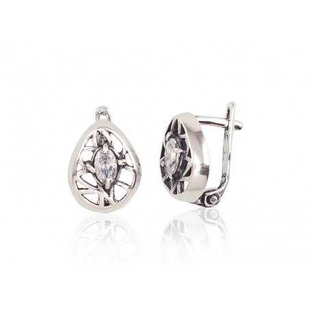 Sudraba auskari ar  angļu  slēdzēju 2201696(POx-Bk)_CZ, Sudrabs	925°, oksids (pārklājums), Cirkoni 