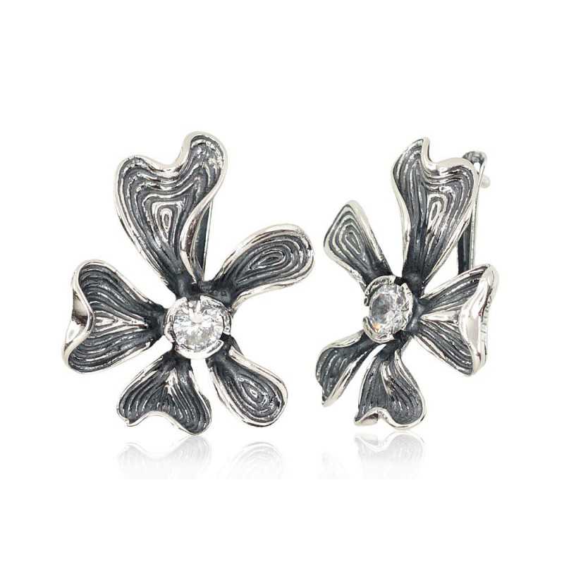 Sudraba auskari ar  angļu  slēdzēju 2202129(POx-Bk)_CZ, Sudrabs	925°, oksids (pārklājums), Cirkoni 