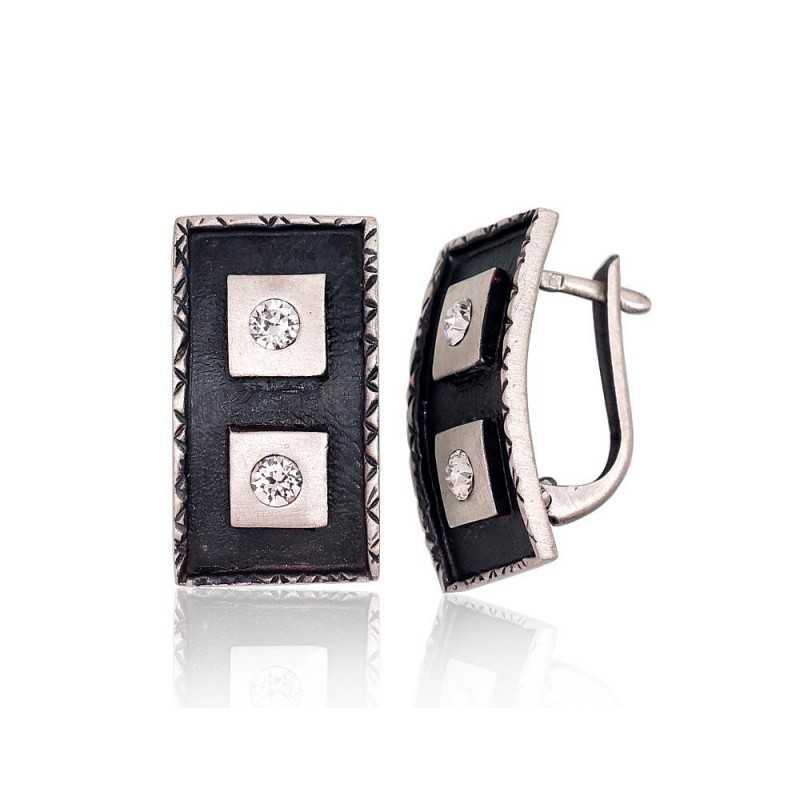 Sudraba auskari ar  angļu  slēdzēju 2202131(Matt+POx-MattBk)_SV, Sudrabs	925°, oksids (pārklājums), Kristāli 