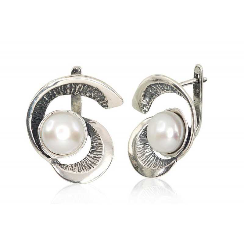 Sudraba auskari  2202157(POx-Bk)_PE, Sudrabs	925°, oksīds (pārklājums), Pērles 