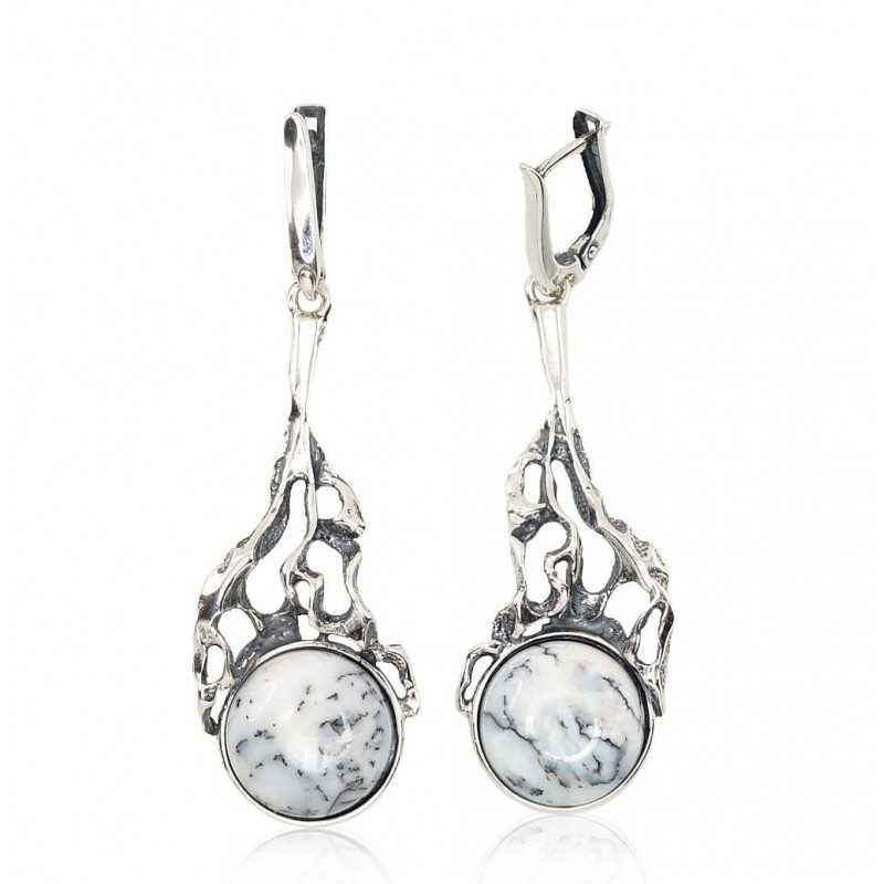 Sudraba auskari  2202215(POx-Bk)_AGD, Sudrabs	925°, oksīds (pārklājums), Dendriskais Ahats 