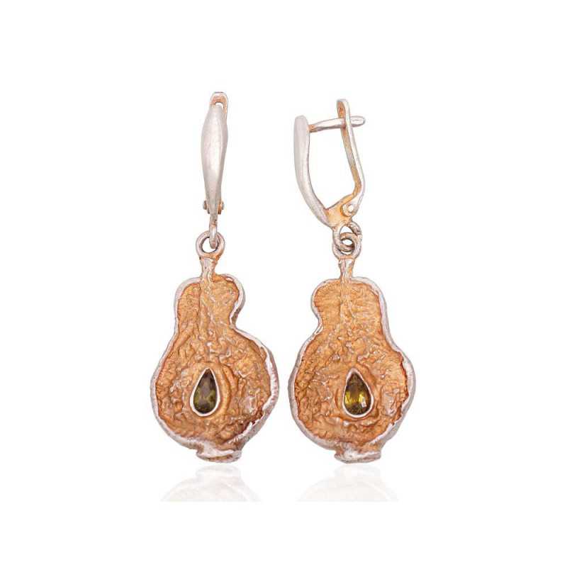 Sudraba auskari ar  angļu  slēdzēju 2202221(Matt+POx-MattY)_CZ-G, Sudrabs	925°, oksids (pārklājums), Cirkoni 