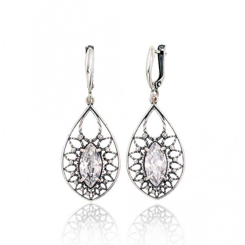 Sudraba auskari ar  angļu  slēdzēju 2202798(POx-Bk)_CZ, Sudrabs	925°, oksids (pārklājums), Cirkoni 