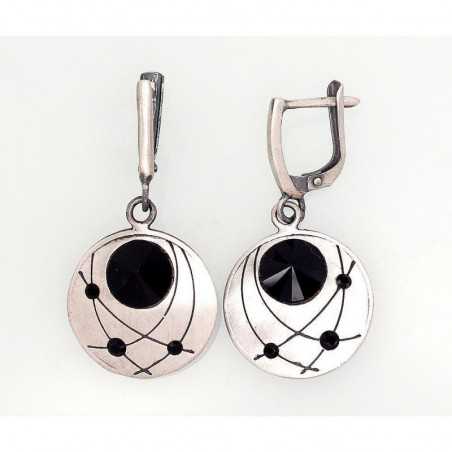 Sudraba auskari ar angļu slēdzēju 2202819(Matt+POx-MattBk)_SV+SV-LV, Sudrabs	925°, oksids (pārklājums), Kristāli swarovski 