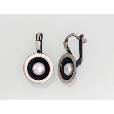 Sudraba auskari ar  angļu  slēdzēju 2202830(Matt+POx-MattBk)_PE, Sudrabs	925°, oksids (pārklājums), Pērles 