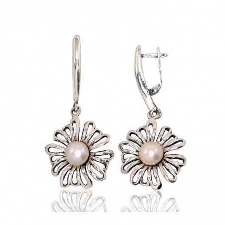 Sudraba auskari ar  angļu  slēdzēju 2202836(POx-Bk)_PE, Sudrabs	925°, oksids (pārklājums), Pērles 