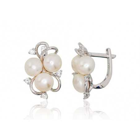 Sudraba auskari ar  angļu  slēdzēju 2202928(PRh-Gr)_CZ+PE, Sudrabs	925°, rodijs (pārklājums), Cirkoni , Pērles 