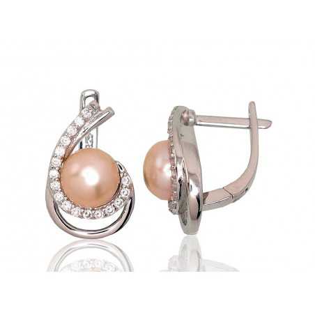 Sudraba auskari  2202932(PRh-Gr)_CZ+PE-PI, Sudrabs	925°, rodijs (pārklājums), Cirkoni , pērles 